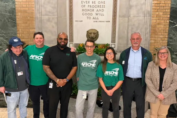 Photo of AFSCME Ohio Council 8 members in Columbus City Hall foyer