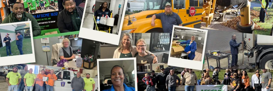 Photo collage of AFSCME Ohio Council 8 members of various demographics, backgrounds and job types.