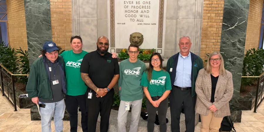 Photo of AFSCME Ohio Council 8 members in Columbus City Hall foyer