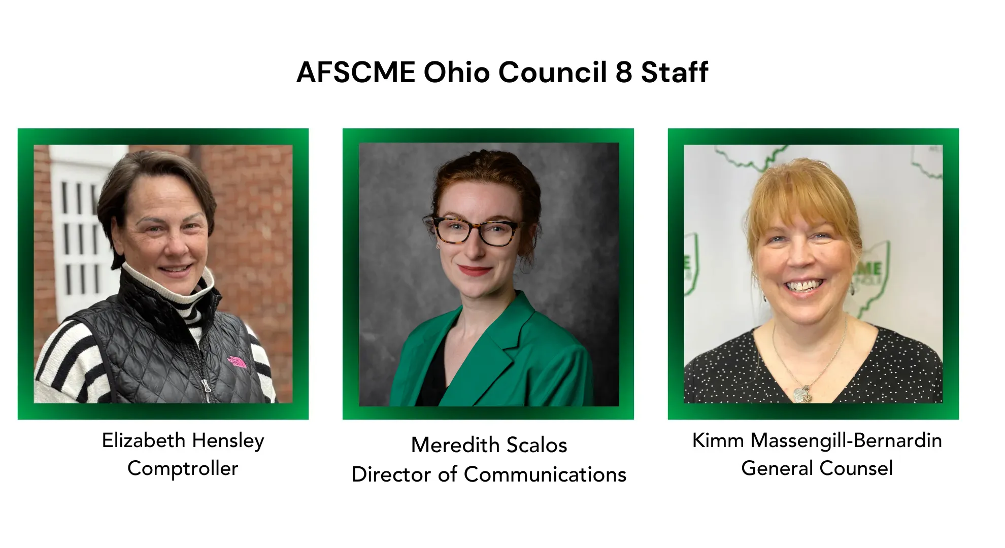Photos of AFSCME Council 8 staff with their names listed beneath