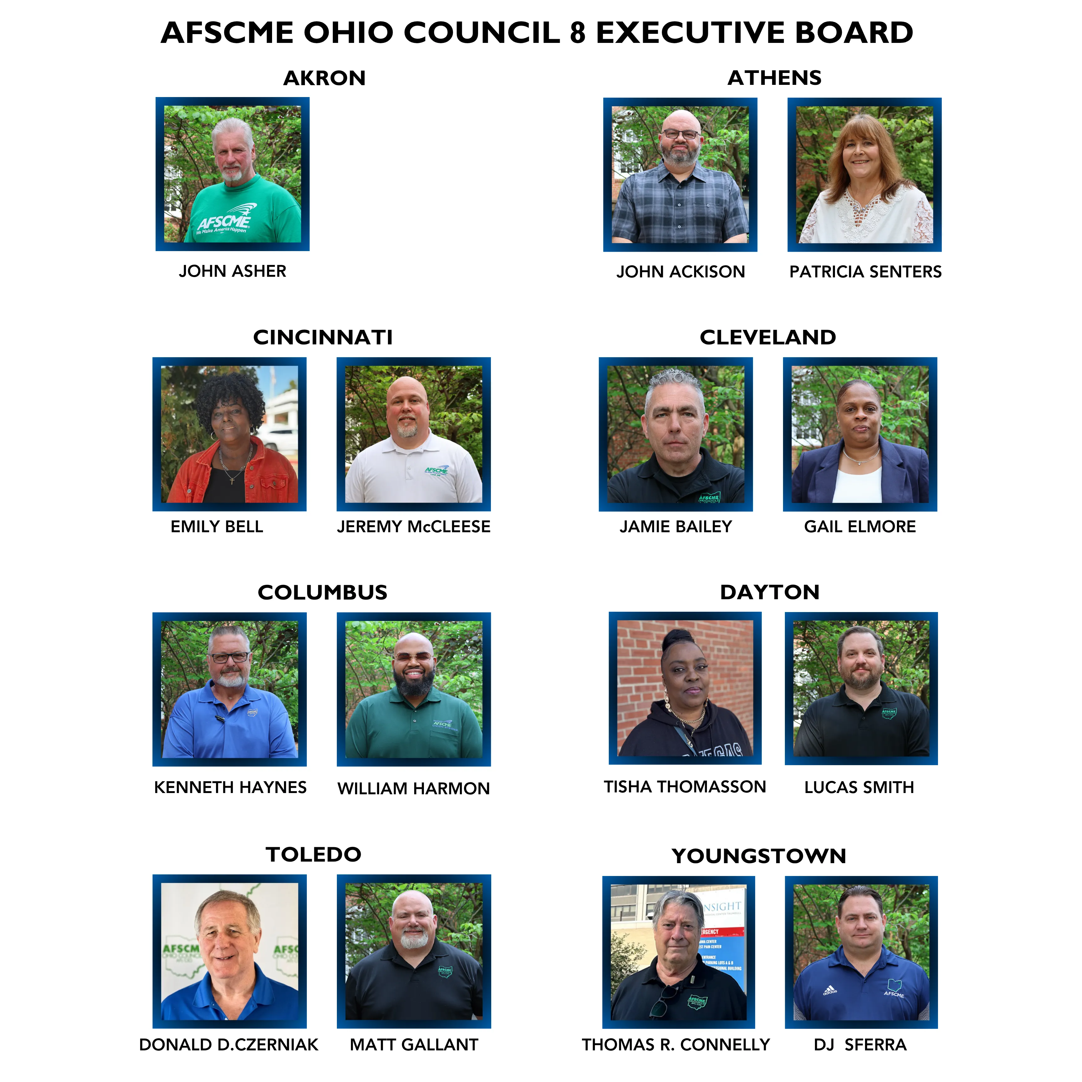 Photos of the AFSCME OC8 Executive Board