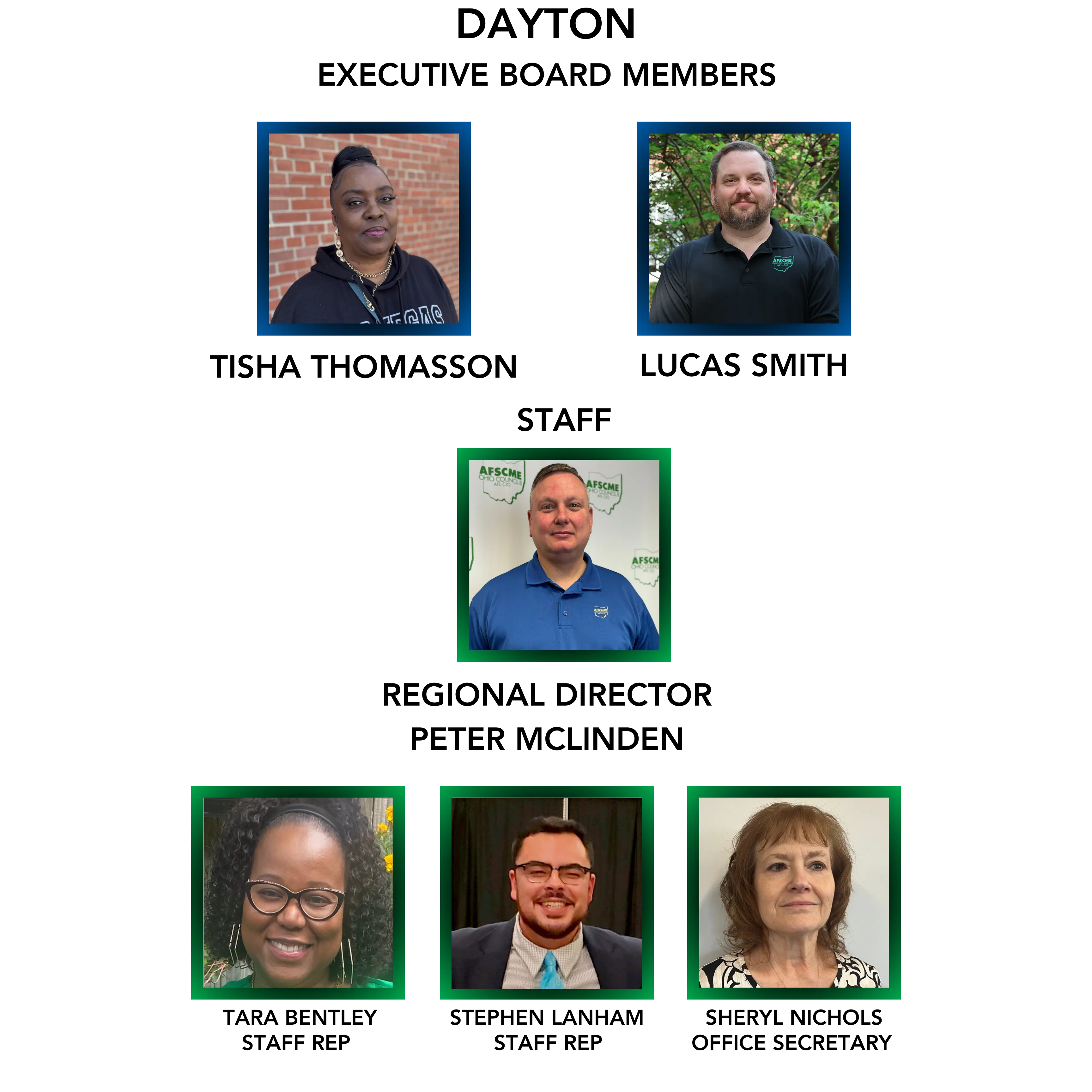 Photos of Dayton board members and staff