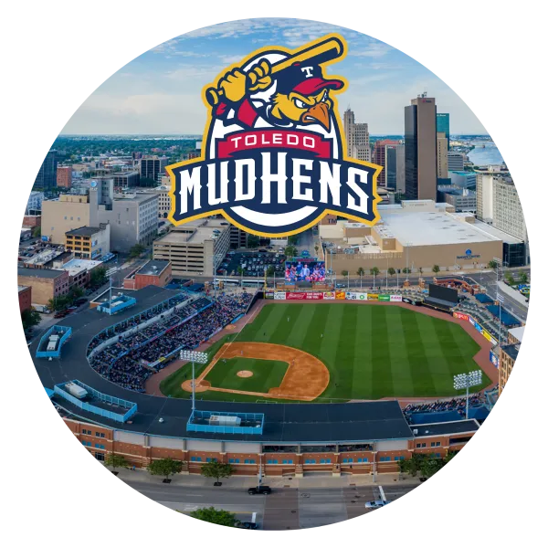 Photo of the toledo Mudhens stadium with their logo on top
