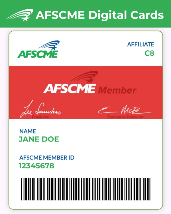 Screenshot of digital Union card using the AFSCME eCards app